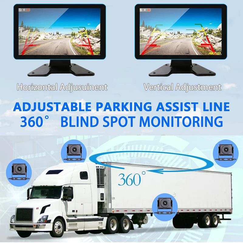 10.1" AHD 1080P 4CH Truck Backup Camera Record Monitor Touch Screen Vehicle DVR Kit Rear View Reverse System Parking Monitoring