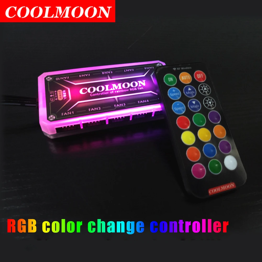 COOLMOON RGB Remote Controller DC12V 5A LED Color Intelligent Controller With 10pcs 6-pin Fan Port 2pcs 4-pin Light Bar Port