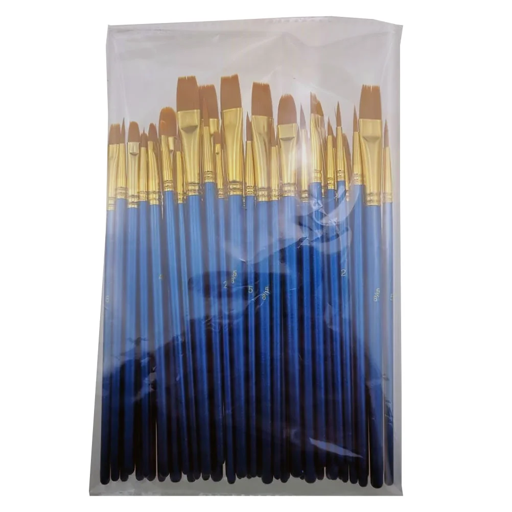 

50Pcs Colored Drawing Set Oil Painting Paintbrush Watercolor Painting Flat for Students Artists (Blue)