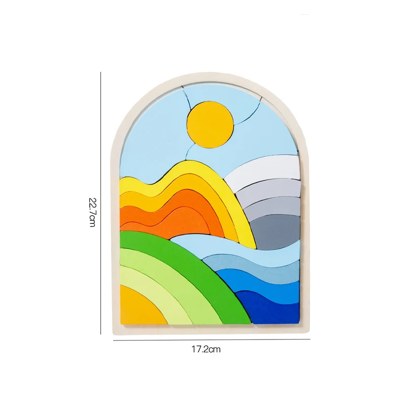 Wooden Rainbow Blocks Puzzle Rainbow Irregular Puzzles Shape And Color Cognitive Toys Early Educational Puzzle Toys 6