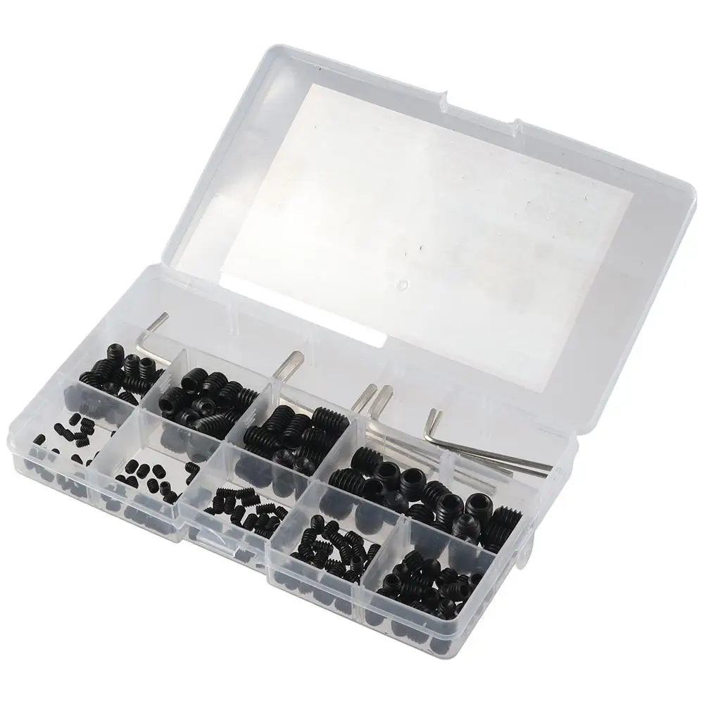 

230Pcs 3/8x1/2''-1/8x3/16'' Set Screws 10 Sizes Black SAE Size Screws Assortment Kit 12.9 Class Alloy Steel