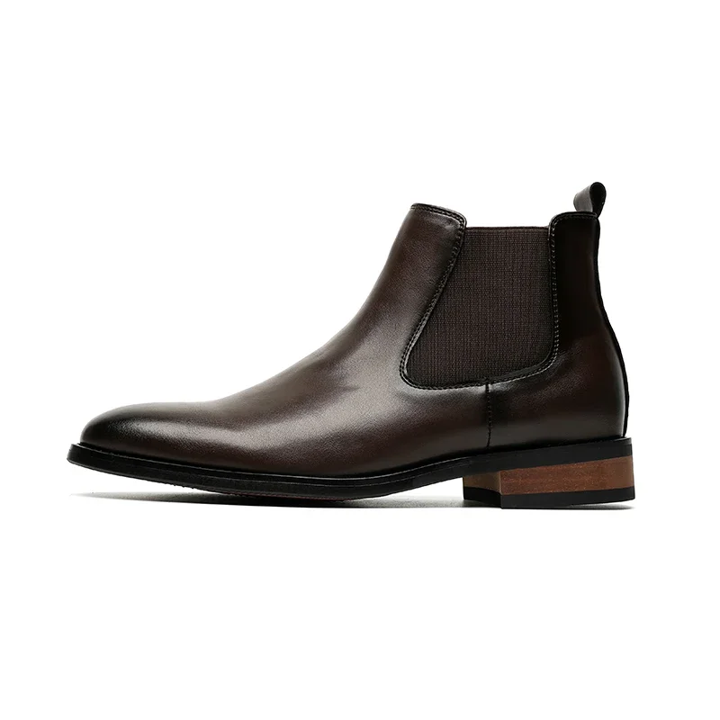 New Brown Chelsea Boots for Men Black Microfiber Ankle Round Toe Business Boots Men with  Size 38-44 Men Boots
