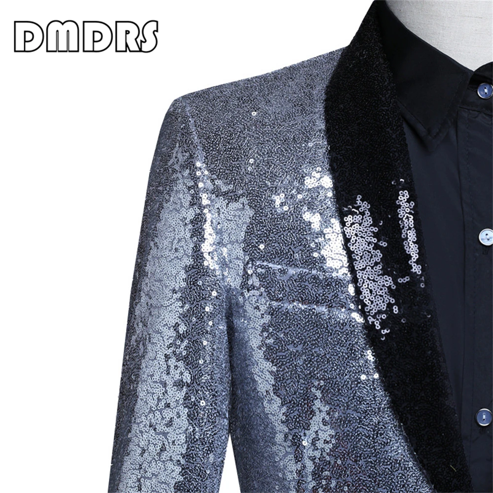 Patchwork Color Sequined Mens Suit Blazer Fashion Glitter Men's Jacket One Button Groom partyProm Dresswear
