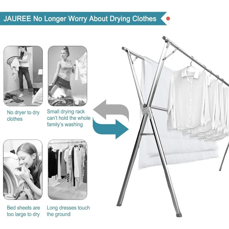 79 Inches Clothes Drying Rack, Stainless Steel Garment Rack Adjustable and Foldable Space Saving Laundry Drying Rack for Indoor 6