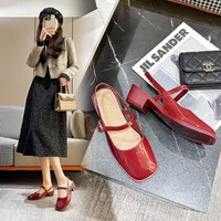 Spring Summer New Women's Mary Jane High Heels Open Toe Versatile Thick Heel Sandals Square Head Shape PVC Material Shoes