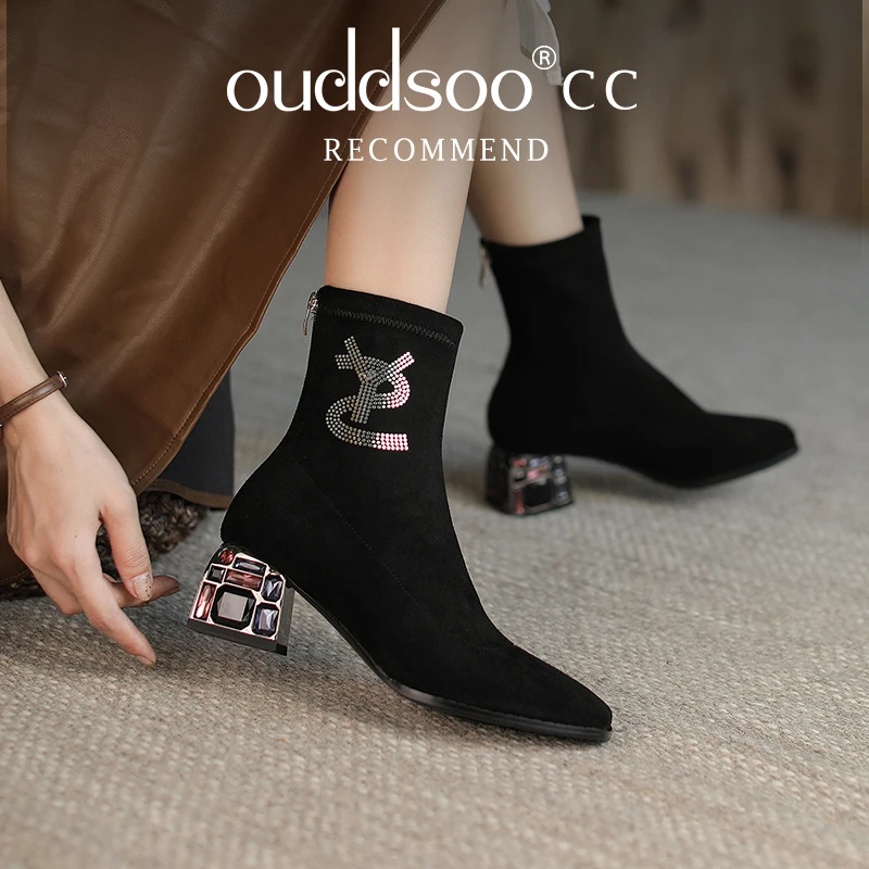 

ODS New Style Thick Heel Inlaid Drill Stretch Boots Female Autumn and Winter Pointed Women's Single Boot Fashion High Heel414243