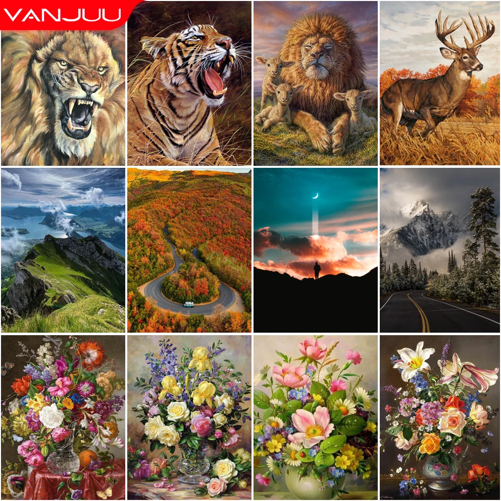 

Animals 5D Diamond Painting Mountain Flowers DIY Diamond Painting Art Mosaic Full Drill Diamond Embroidery Painting Home Decor
