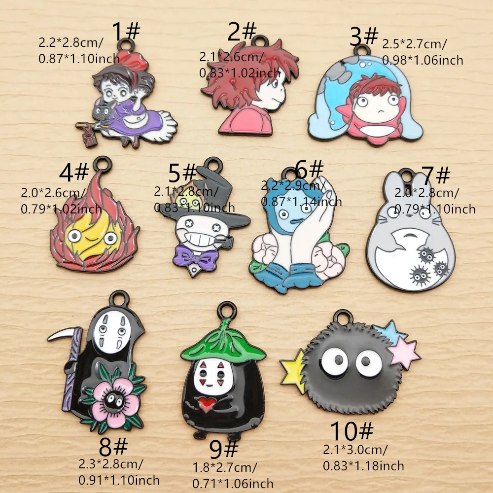 Set of 10 Black Plated Cartoon Charms for DIY Jewelry and Crafts