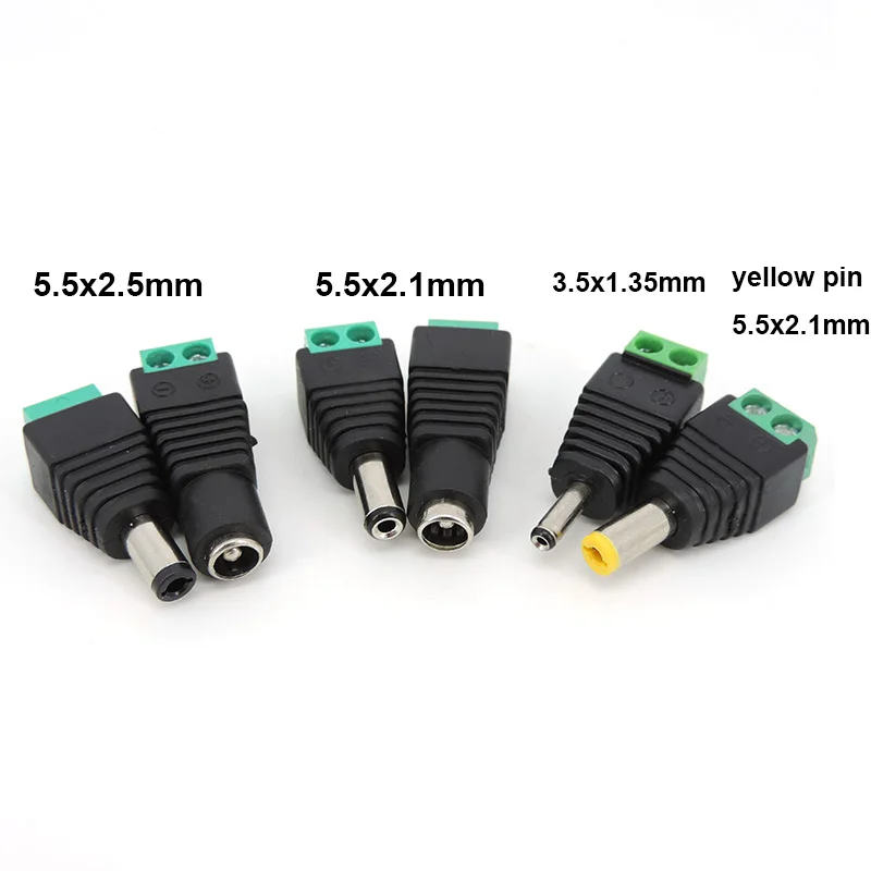 

DC Female Male DC Connector 5.5 x 2.1MM 5.5*2.5MM 3.5*1.35MM Power Jack Adapter Plug Led Strip Light CCTV cable terminal E1