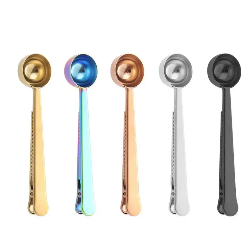 

Stainless Steel Coffee Scoop Long Handle Coffee Spoon With Sealing Clip Portable Round Measuring Spoon For Tea Sugar Milk Powder