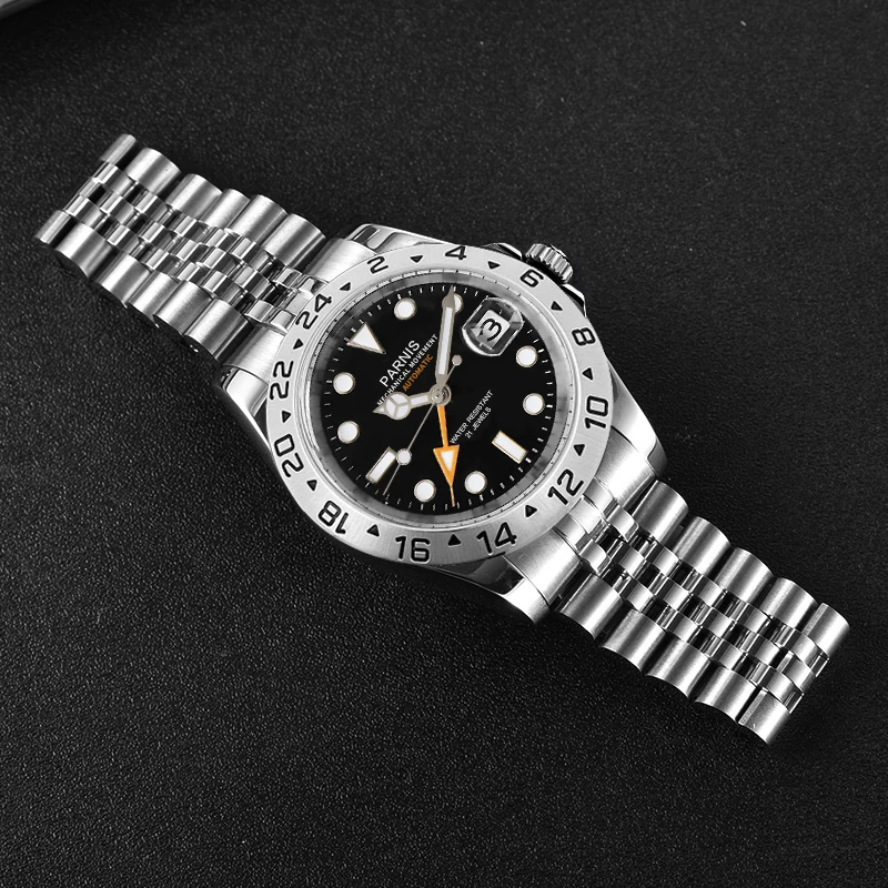 

2023 Parnis New Men's Automatic Mechanical Watches GMT Watch 40mm Sapphire Stainless Steel Waterproof Watch Reloj Hombre Gift