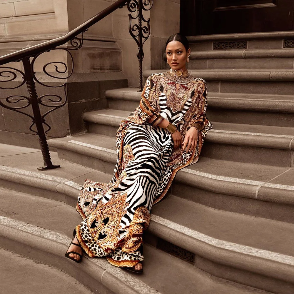 Abaya For Women Leopard Print Bat Sleeves Africa Abaya Middle East Muslim Large Loose Robe Dress Islam Arab Women Clothing