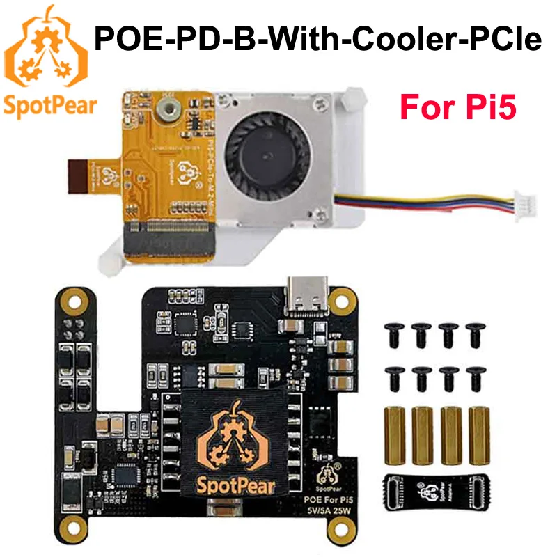 

Raspberry Pi5 POE With PD Trigger Activation Type C Power Over Ethernet 802.3af/at Module Expansion Board For Pi 5