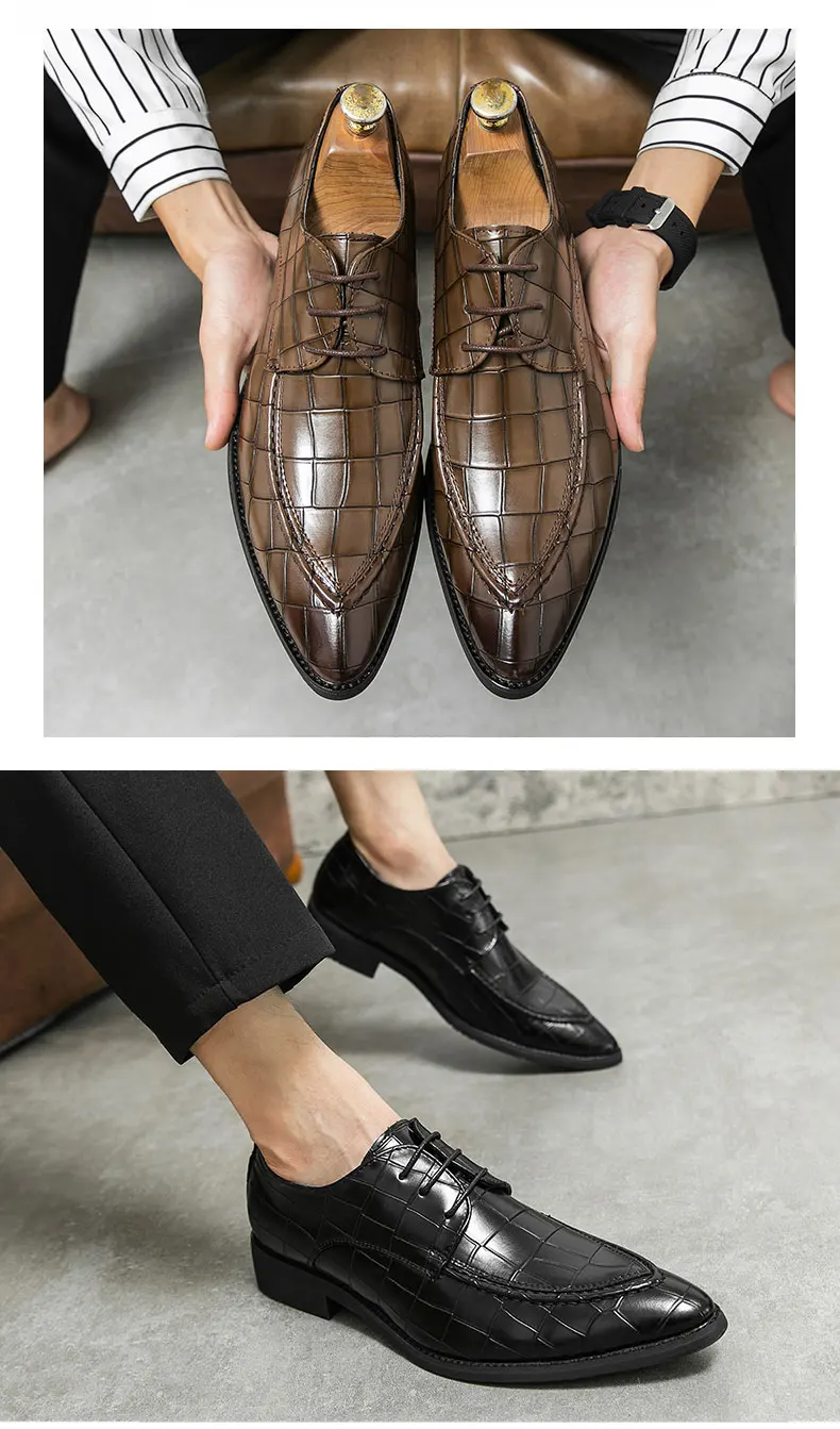 Men Derby Shoes Split Leather 38-46 Big Size Fashion Black Lace-up Oxford Flats Classic Business Formal Casual Loafers