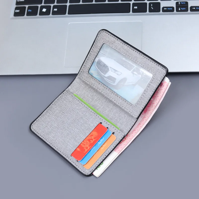 Simple Multi-layer Folding Card Case Canvas Credit Card ID Holder Retro Bifold Small Wallet Vertical Short Wallet for Men 5