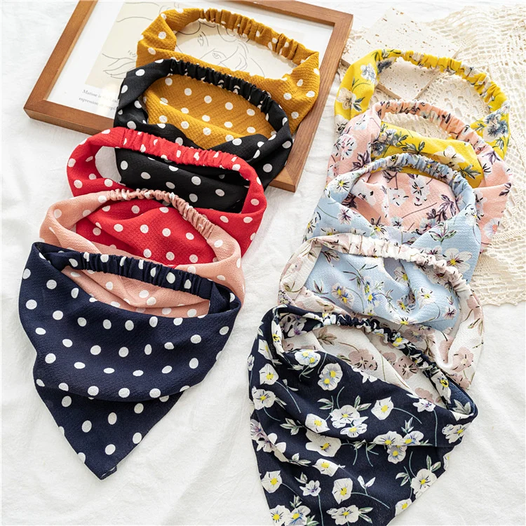 Frauen Böhmen Druck Haar Schal Für Mädchen Bandanas Stirnband Koreanische Große Dot Elastische Haarband Haare Seil Haar Zubehör Headwear – Detail 5