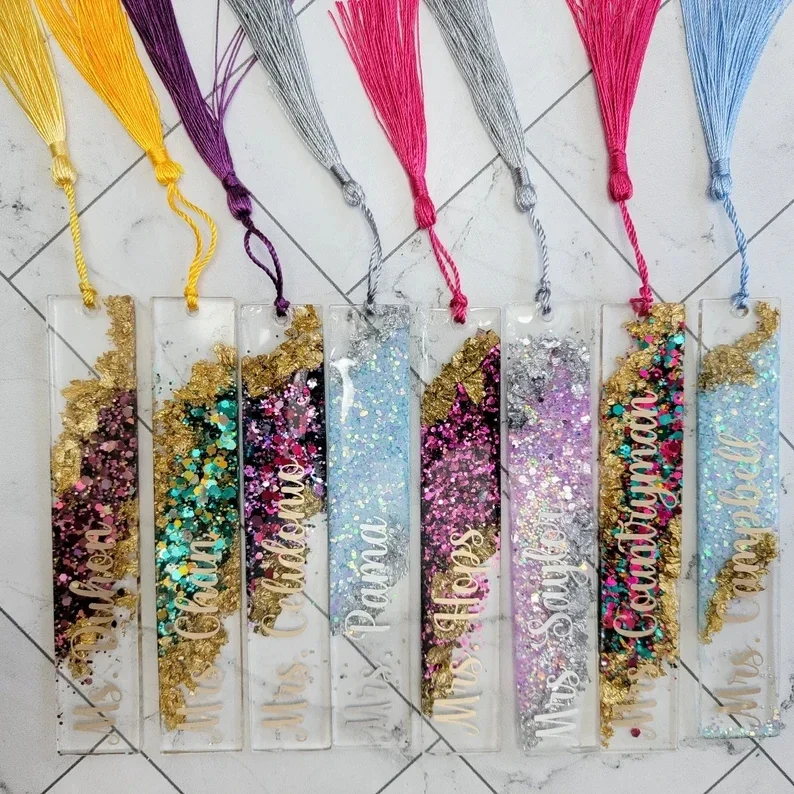 

Custom Cute Glitter Bookmark Personalized Shimmer Swirl Resin Bookmarks Gift for Teacher Reader MAMA Lover