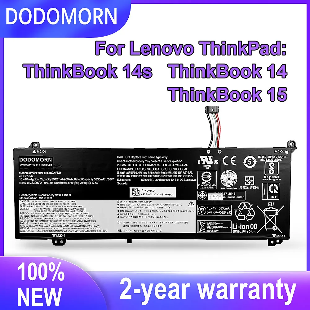 

DODOMORN New L19C4PDB Battery For Lenovo ThinkBook 14s Yoga ThinkBook 14 2021 G2 G3 15 Laptop L19M4PDB SB10Z21205 5B10Z21209