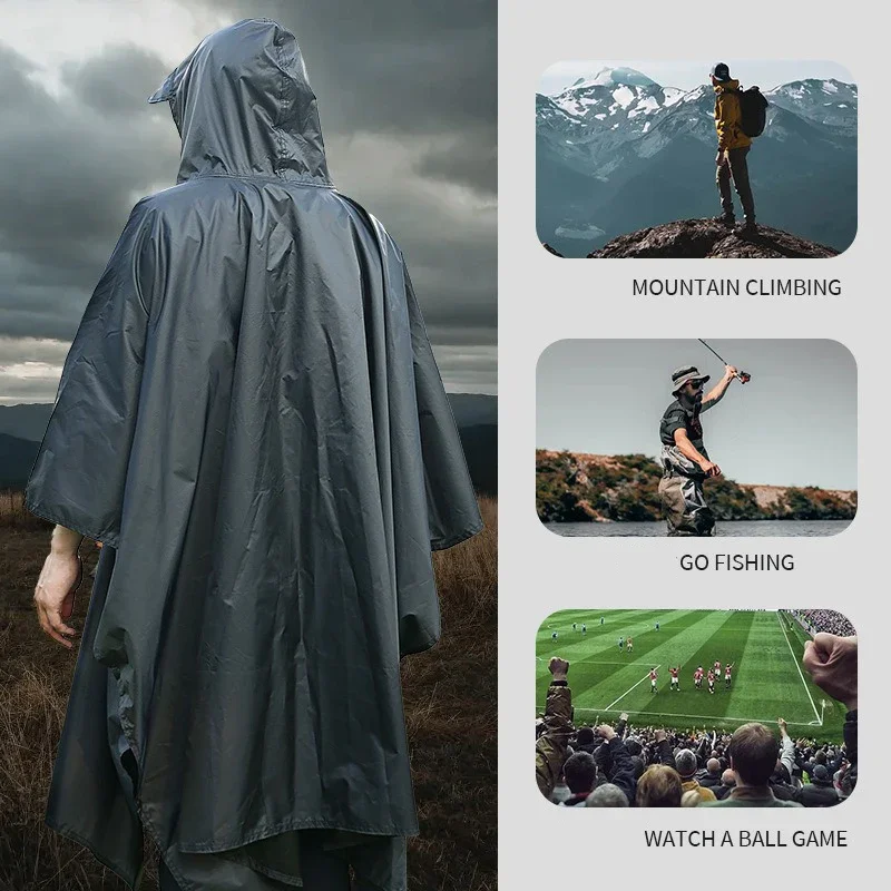 Outdoor 3 In 1 Military Raincoat Hooded Sleeve Waterproof Rain Poncho Motorcycle Rain Cover Camping Hiking Travel Rainwear Tent 3
