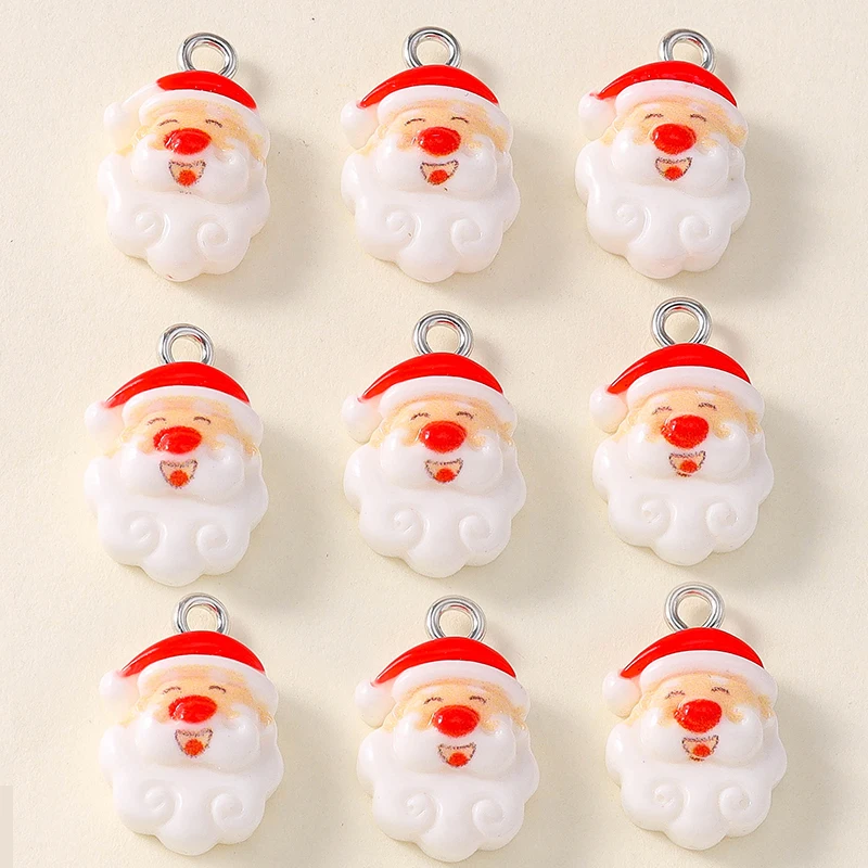 Leslie 10 Stück neue Harz-Weihnachtsanhänger, Hirschglocke, Schneemann, Weihnachtsmann-Anhänger für DIY-Halskette, Ohrring, Schmuckzubehör – Detail 8