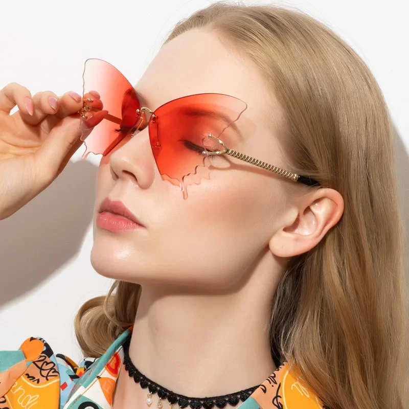 

Fashion Gradient Butterfly Sunglasses for Women UV Protection Vintage Metal Rimless Sunglasses Retro Eyewear Party Funny Decor