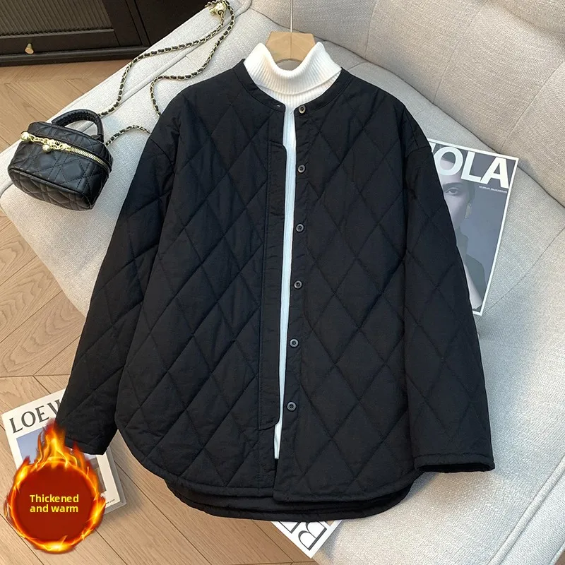 Lightweight Cotton Jaet Women's Autumn Winter Casual Retro Diamond Patterned Thin Cotton Blend Coat Winter Top