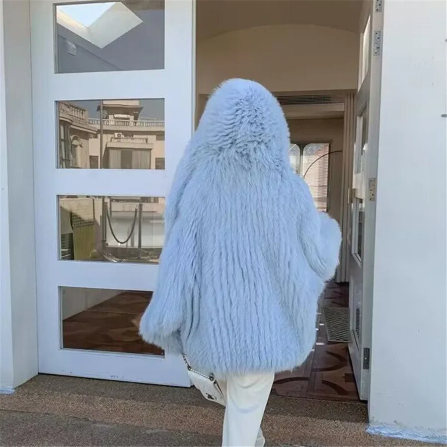 ブルーフェイクファーコート キルティング×フェイクファーリバーシブルコート