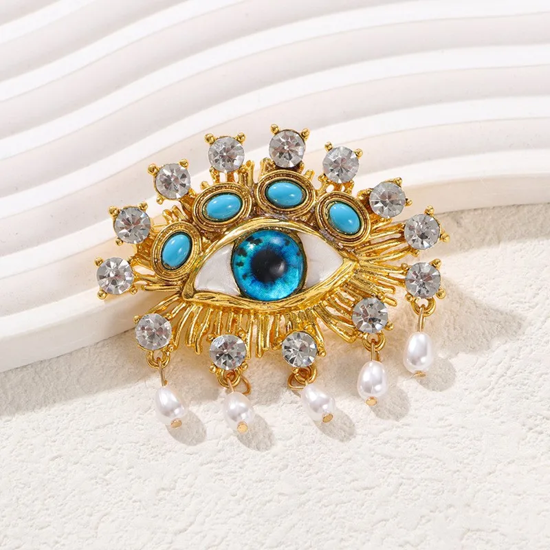 Übertriebene Blue Eye Broschen Für Frauen Männer Retro Kristall Quaste Barock Mode Böse Augen Brosche Pins Büro Party Schmuck Gitf – Detail 6
