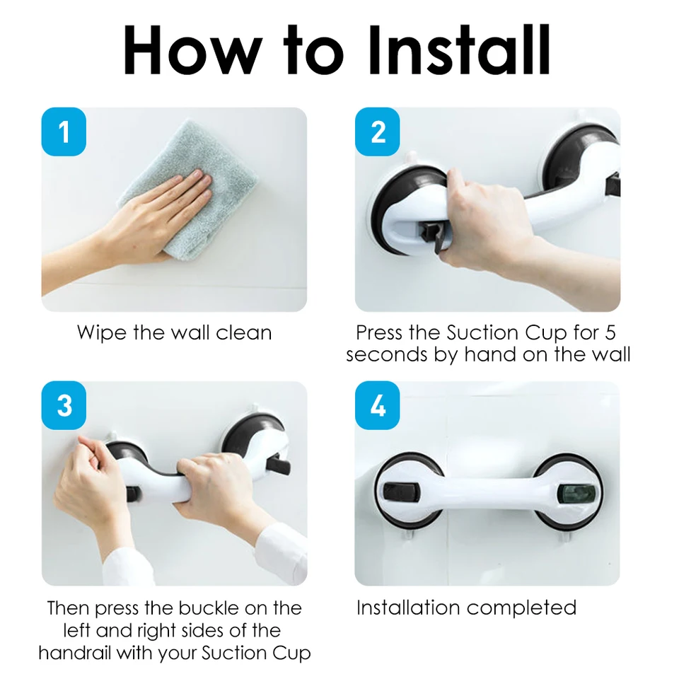 2 Pack Suction Cup Grab Bars For Shower & Bathtub – Anti-Slip Support For Elderly & Disabled - View #4