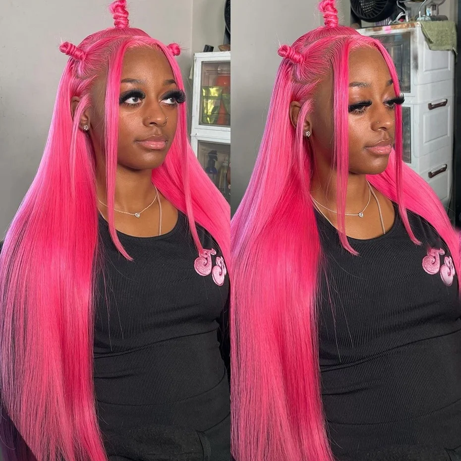 Hot Pink Transparent Lace Front Human Hair Wig