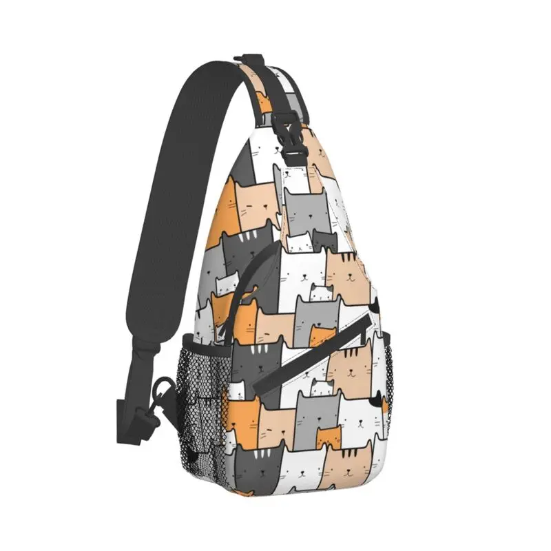

Fashion Cartoon Cat Pattern Sling Bag for Cycling Camping Men Cute Kitten Chest Crossbody Backpack Shoulder Daypack