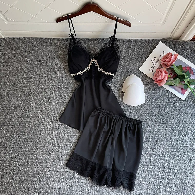 

Летняя атласная пижама FZSLCYIYI, костюм на бретельках и с шортами, одежда для сна, женская ночная рубашка, ночная рубашка, пикантная Домашняя одежда с V-образным вырезом