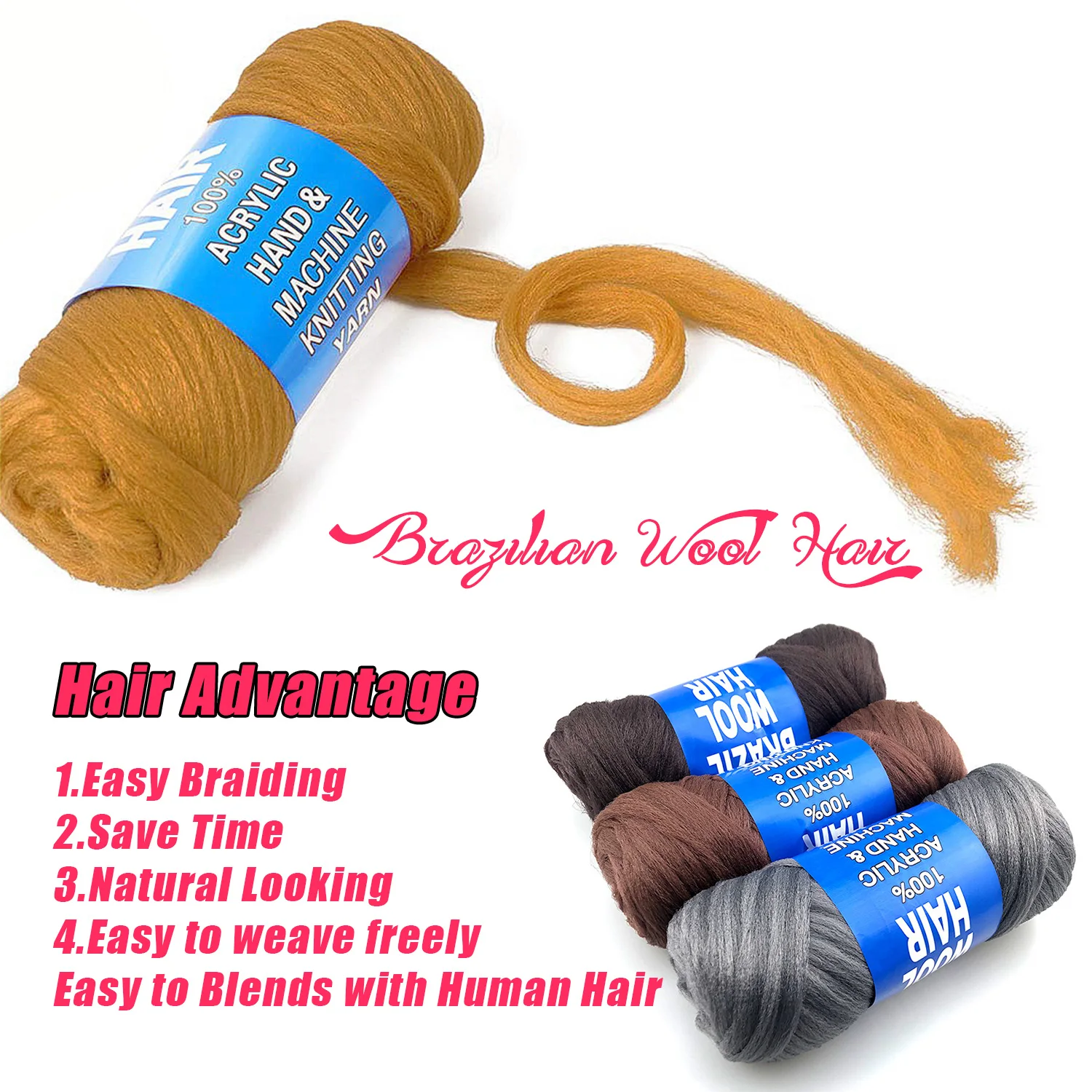 15m Brazilian Eco-Friendly Synthetic Wool Hair Extensions for Braiding, Ideal for Women's Senegalese Twists and Faux Locs Styles 2