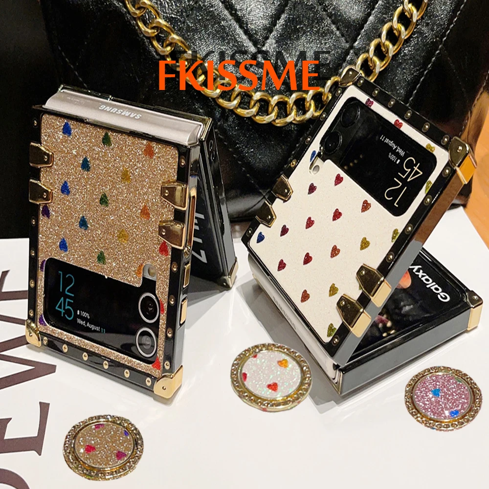 Custodia Luxury Bling Glitter Love Heart Per Samsung Galaxy Z Flip 4 Flip 5 Fashion Square Phone Cover Per Samsung Galaxy Z Flip 3