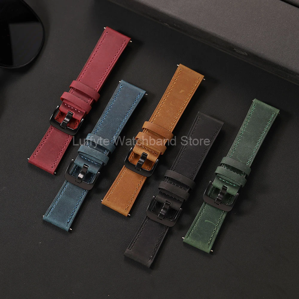 Crazy Horse Leather Watch Strap - Vintage Black, Blue, or Brown Watchband