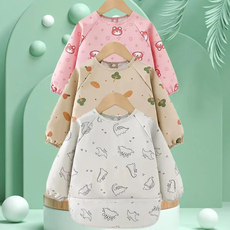 Waterproof Oil-resistant Long-sleeve Baby Apron Feeding Smock Child Cover-up Antiwear Infant Overalls Cuisine Smock Children