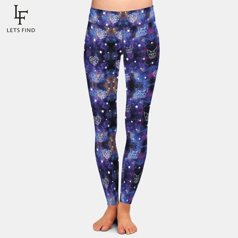 

LETSFIND 2021 Fashion Pants Women 3D Galaxy Heart and Stars Pattern Print High Waist Fitness Elastic Girl Leggings