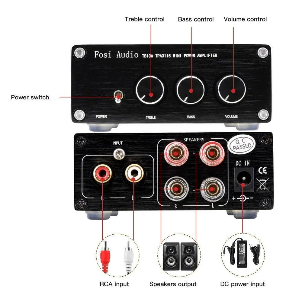 summing amplifier [Old Version] TB10A 2Ch Stereo Audio Amplifier Mini Hi-Fi Class D Integrated Amp 100W x 2 With Bass and Treble Control surround sound amplifier