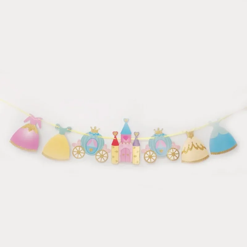 Cute Princess Castle Banner Paper Garland Baby Shower Kids Birthday Party Flag Decorations for Girls Bedroom Decorate Supplies party decorations birthday banner birthday streamers