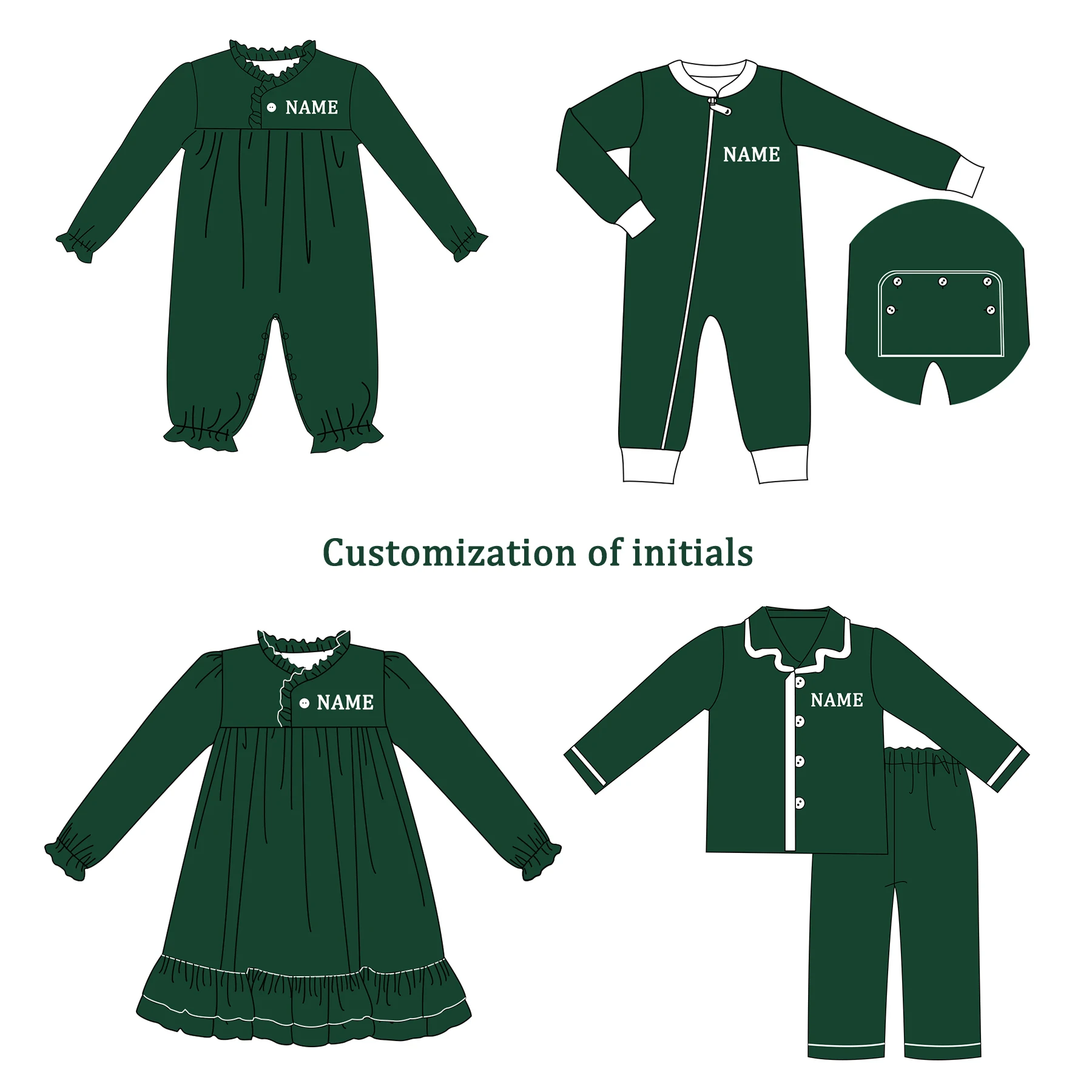 

2023 Christmas Jumpsuit Baby Long Sleeve Set Girl Clothes Romper Bubble Suit Name Embroidery Bodysuit Ruffle Outfits Green Pants