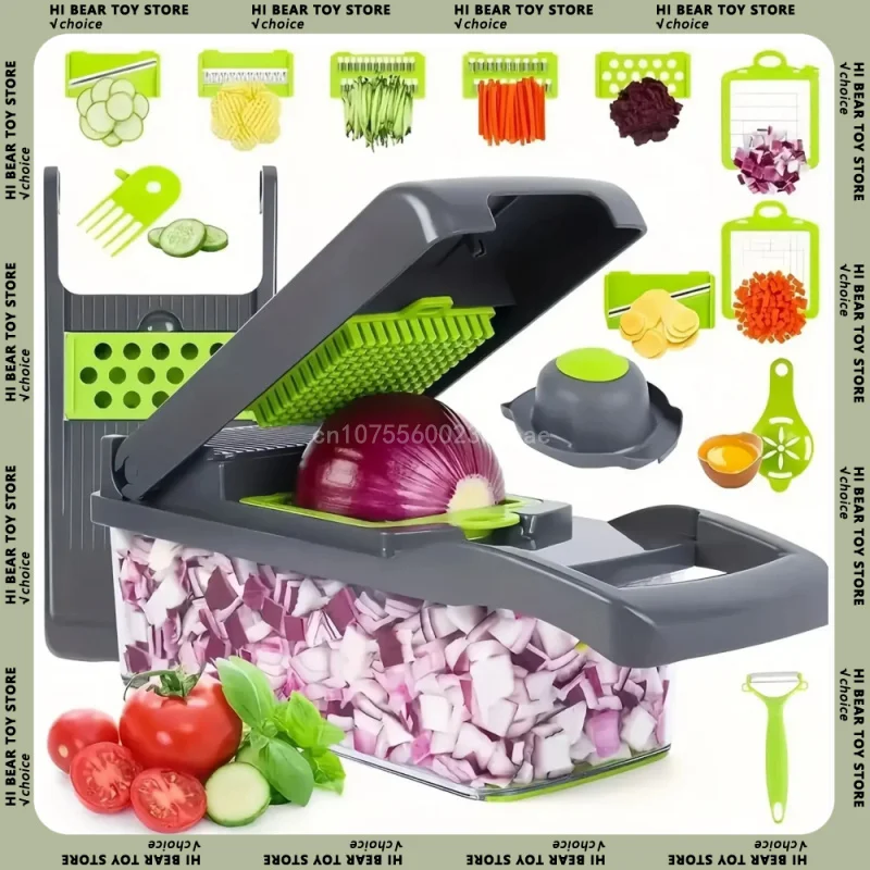 14/16 in 1 Multifunktionaler Gemüsehacker mit Griff, Lebensmittelrost, Lebensmittelschneider, Gemüseschneider, Dicer Cut Kitchen Items Essentials