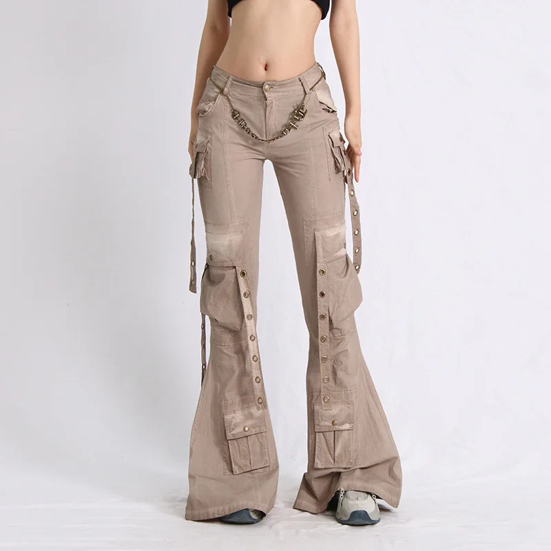 Women's Washed Old Workwear with Chicken Eyes, High Waist Flare Jeans, Street Fashion, Spring and Autumn, New, 2023