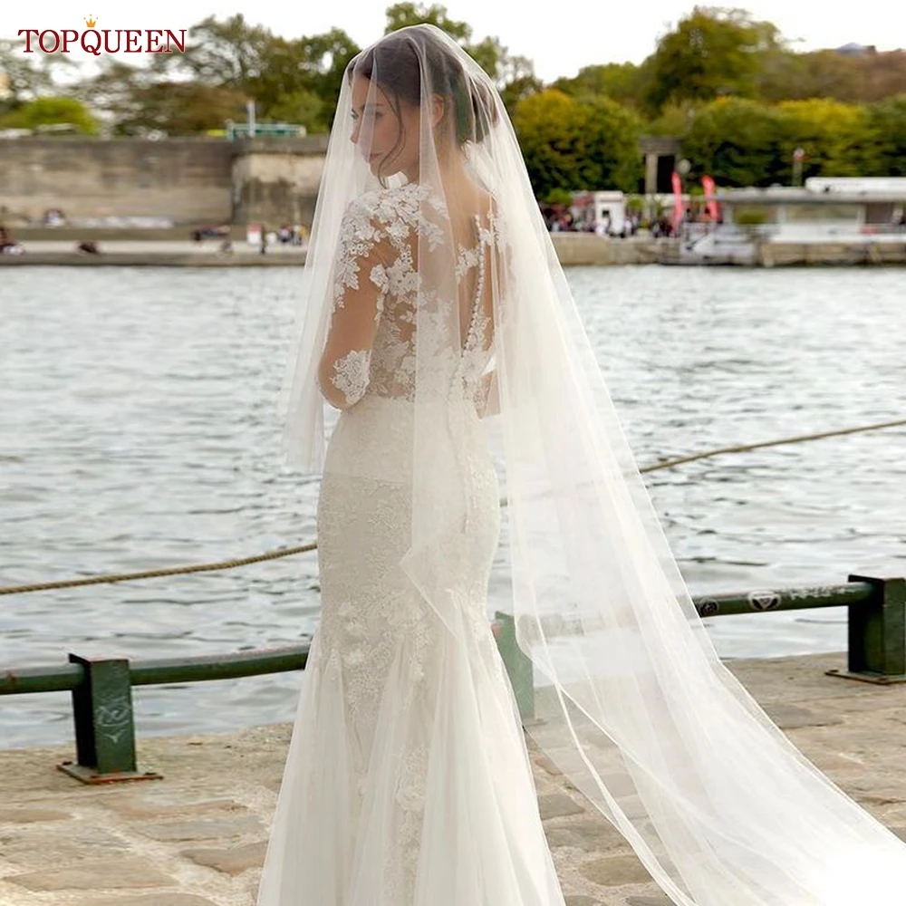 TOPQUEEN Eleganter einfacher 2-lagiger Brautschleier mit Rouge-Hochzeitsschleier, Braut- und Hochzeitsaccessoires, anpassbar V131 – Detail 12