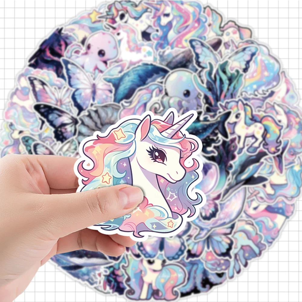 

10/30/50pcs Unicorn Holography Cartoon Graffiti Sticker Decal Waterproof DIY Skateboard Laptop Phone Case Cute Sticker Wholesale