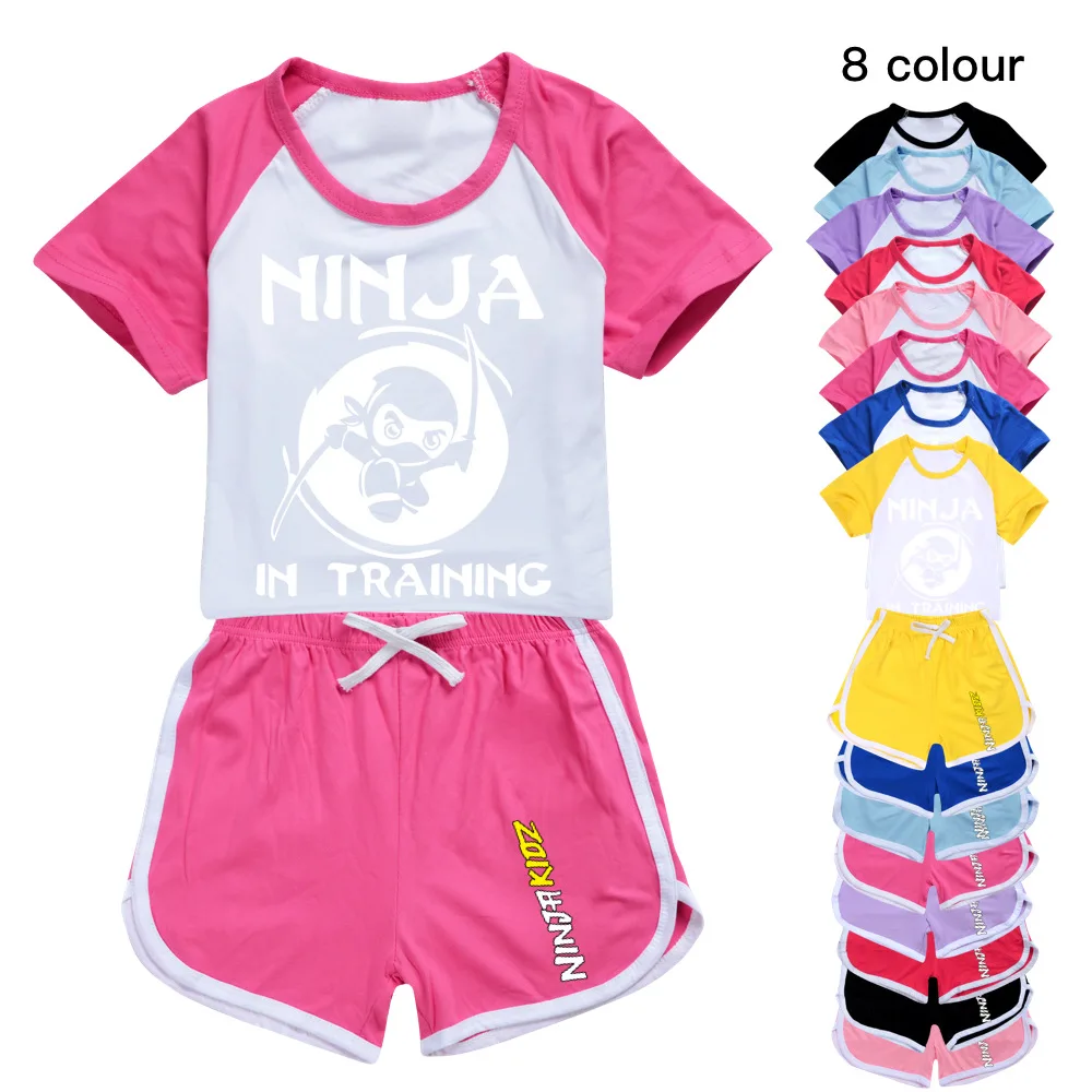

NINJA KIDZ Baby Girls Tracksuit Kid Pajama Set Polyester Child Clothes Teenage Boy Short Sleeve T-Shirt Pants Suit Sleepwear