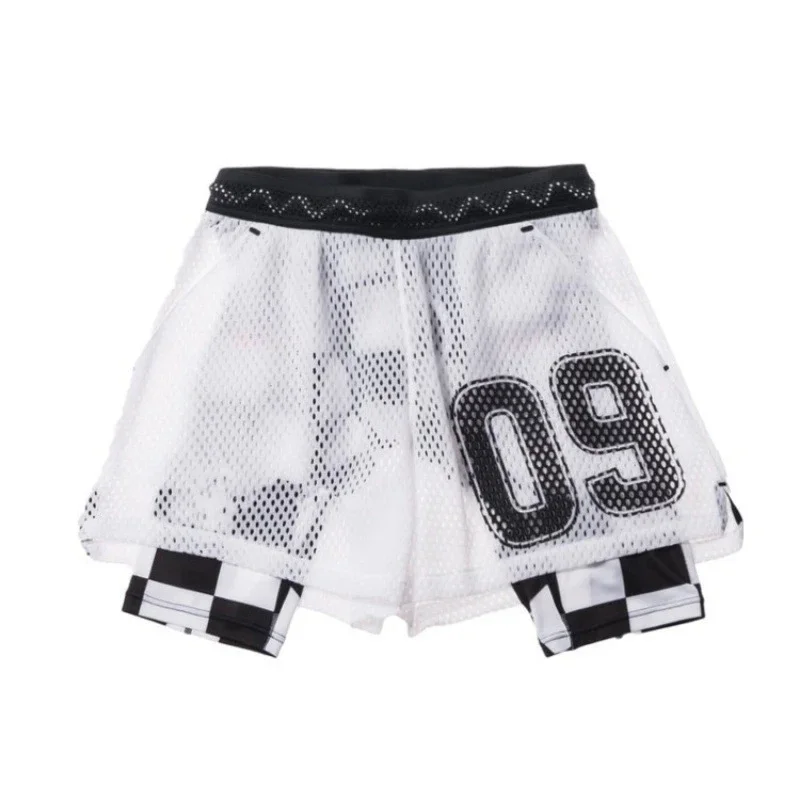Men's Shorts New Summer Sports Fitness Big Mesh Quick-Drying Breathable  2 In 1 Double Layer Shorts Tights Training Shorts Man
