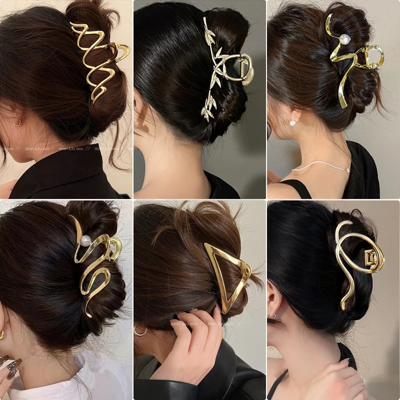 Neue Mode Metall Haar Krallen Clips Vintage Kreuz geometrische Haars pangen Bad Krabben Haar griff Haarnadel Haars pange Klammern Haarschmuck – Detail 1