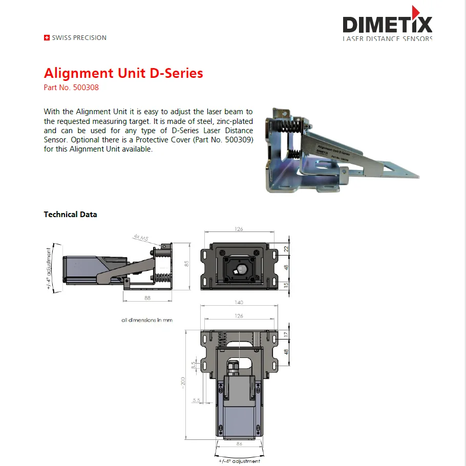 

Аксессуары для сенсорной части Dimetix D-Series No. 500308