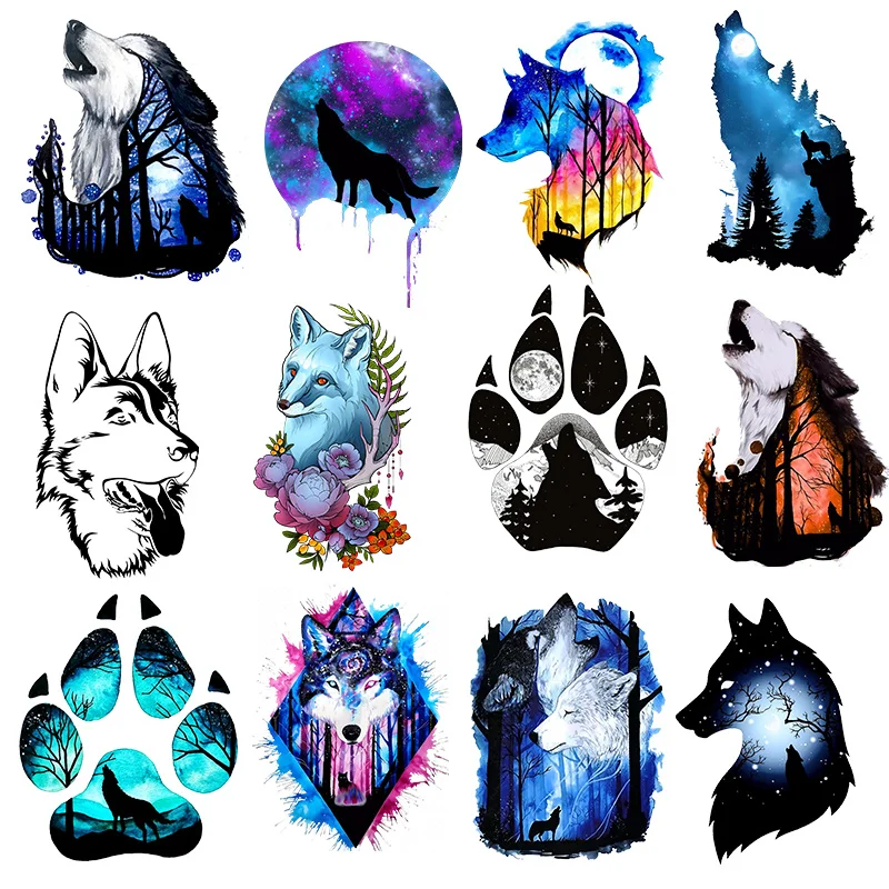

Colorful Night Sky Wolf Claw Heat Transfer Fine Clothing Thermoadhesive Patches Iron On Patches For Clothing DIY T-shirt Sticker