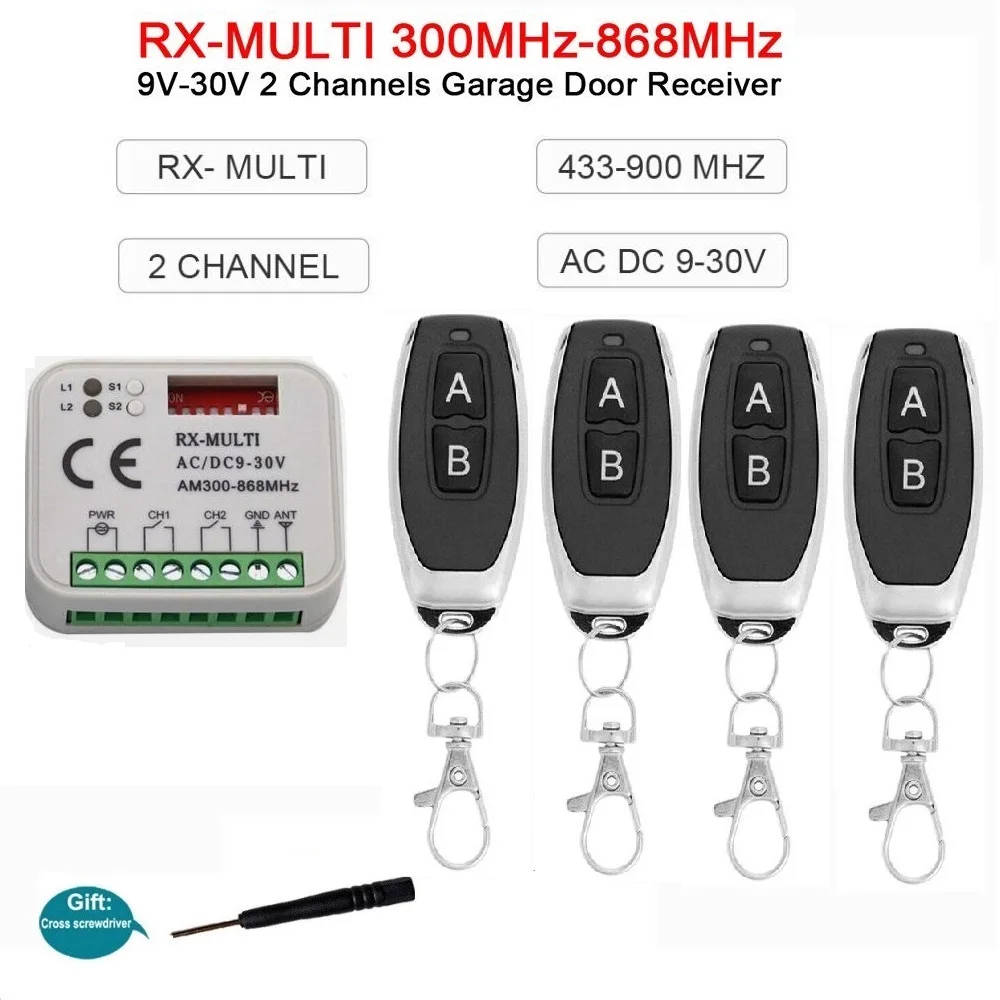 Ricevitore Per Telecomando Garage 433/868 MHz – RX MULTI 300-900 MHz AC/DC 9-30V Con 8 Dip Switch E 400 Codici